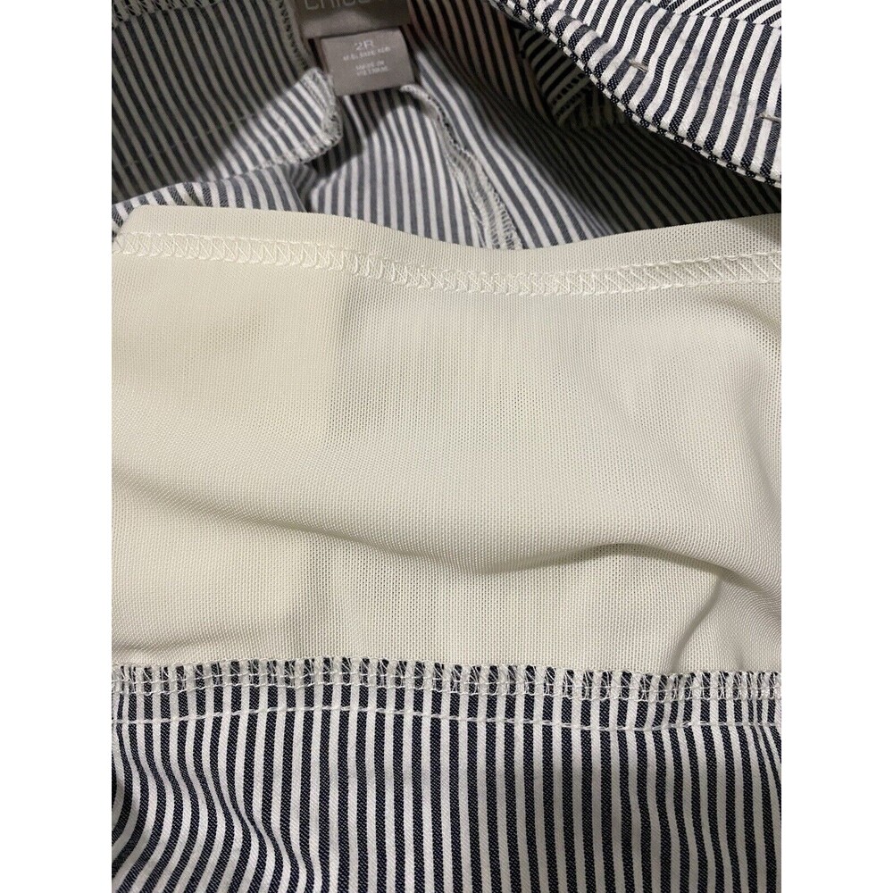 Chico's Dress Pants Women's Size 2R 12 L Navy Blue White Pinstripe  Stretch - Picture 11 of 14